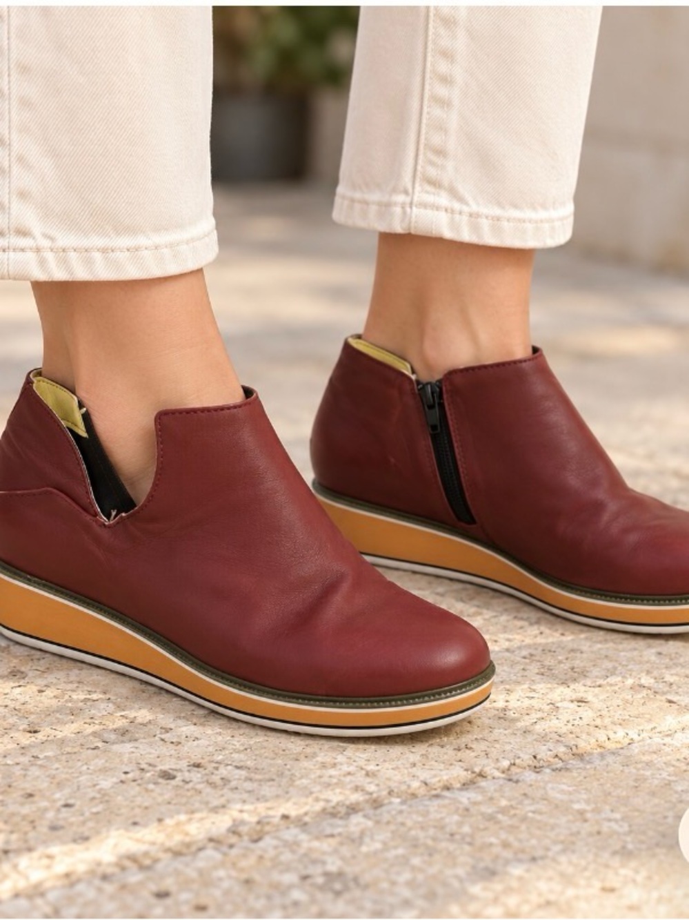 EVELYN & ROWE Women’s Leather Slip-On Wedge Sneakers in Burgundy